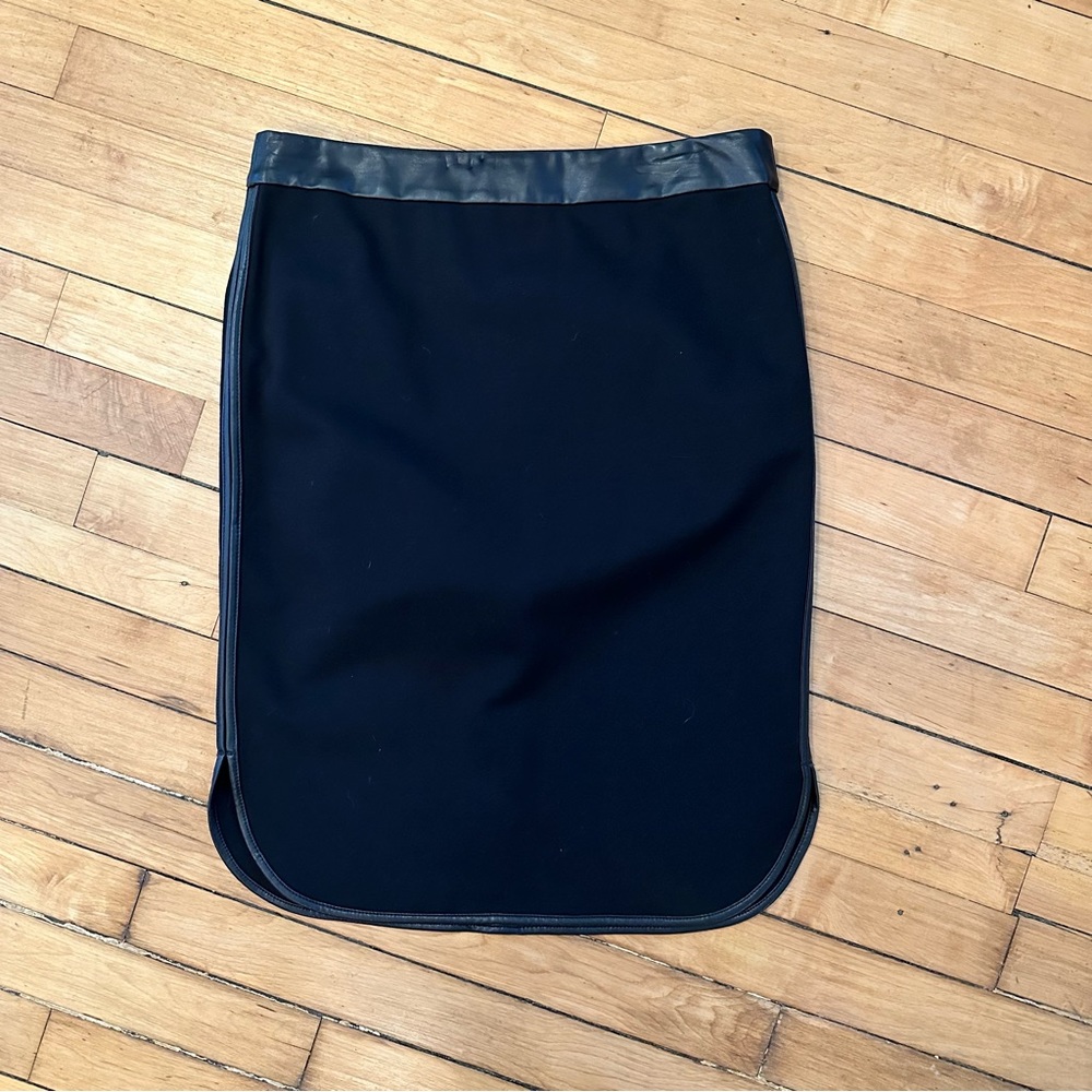 Ann Taylor LOFT Womens Skirt Pencil Faux Leather Trim Size 4 Black